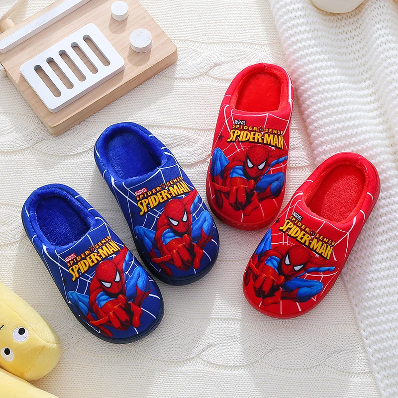 Picture 4: Boys Girls Cartoon Spider Man Kids Cotton Slippers Toddler Winter Warm Princess Women Men Indoor Bedroom Home Shoes