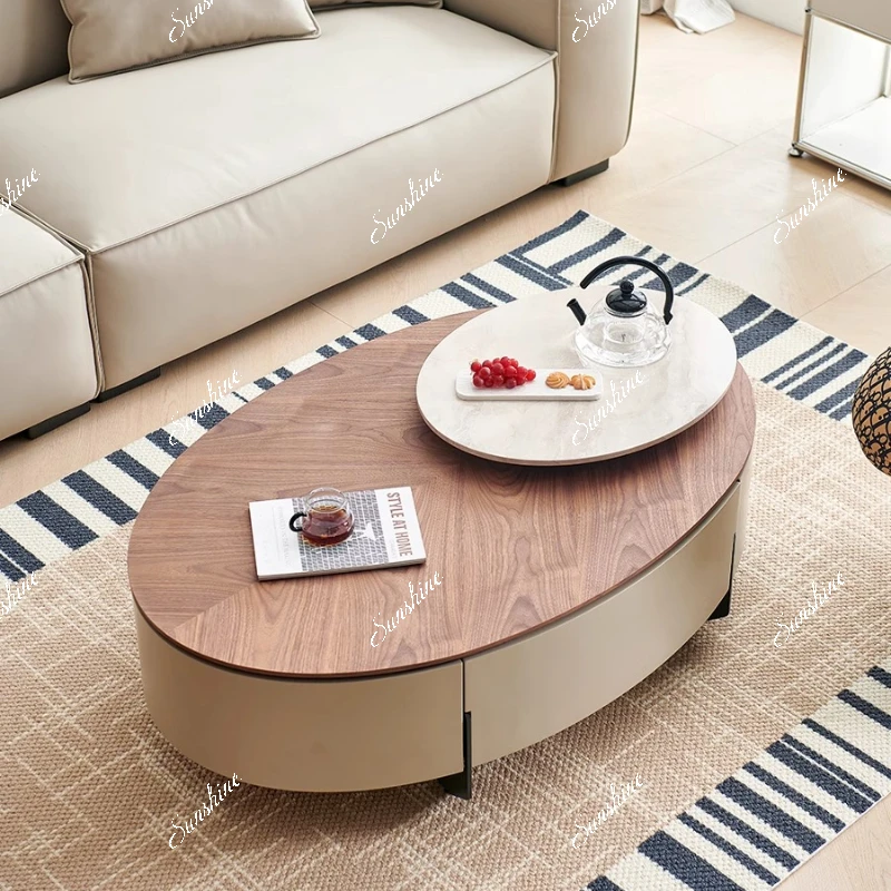 

Retro living room small home minimalist coffee table table oval solid wood coffee table