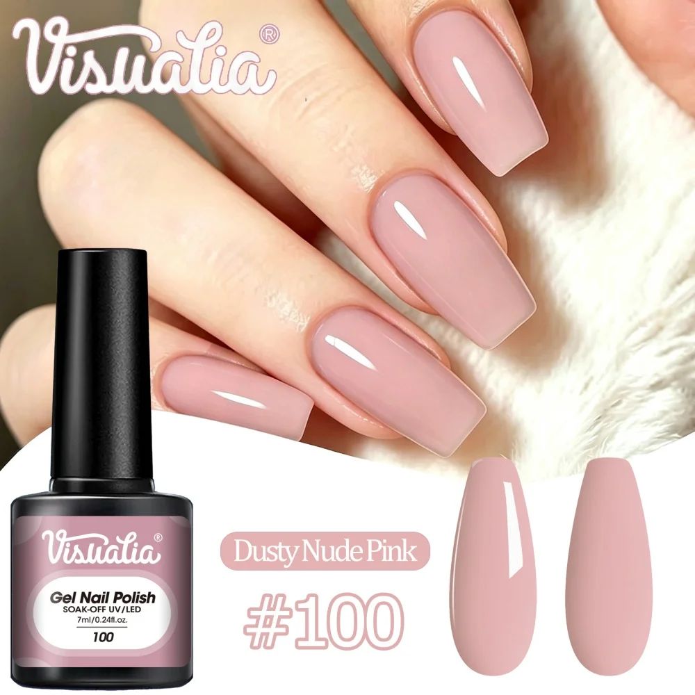 Visuatia 7ml Nude Gray Solid Color Phototherapy Gel, UV-LED Nail Gel. Popular nude tones, sophisticated gray tones, gentle and durable. Apply a single coat to create a clean and simple nail surface, or use it as a base color for nail art. The finish is smooth, glossy, and translucent, suitable for various occasions such as holidays, work, and dates.