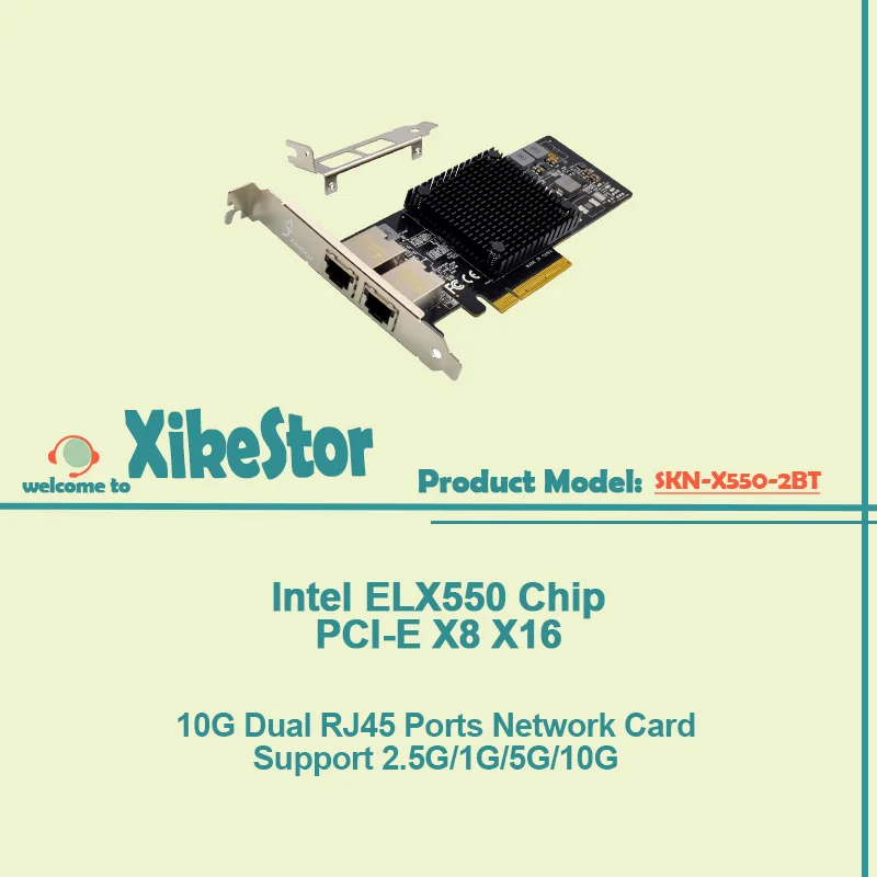 

Сетевая карта XikeStor 10G с двумя портами RJ45, чип Intel ELX550, поддержка PCIE X8X16, 1G/2,5G/5G/10G