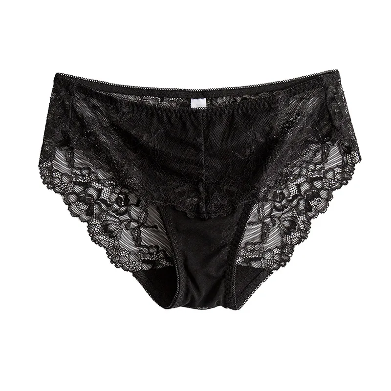 

Silk panties for women with low waist sexy seamless lace trim genuine silk underwear hip-lifting thong breathable