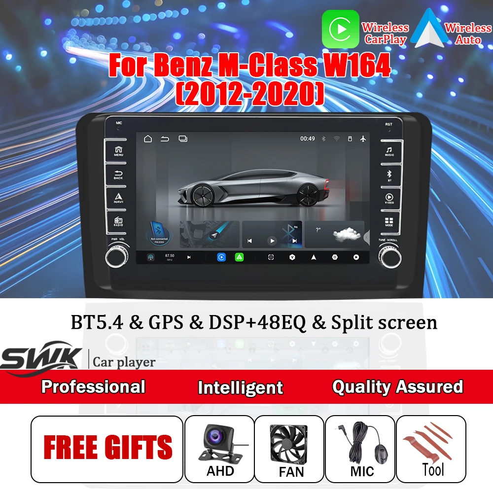 

8-дюймовый мультимедийный проигрыватель для Mercedes-Benz M-Class W164 2012-2020, Android 15, автомобильное смарт-радио, беспроводной CarPlay/Auto, GPS-навигация, Wi-Fi