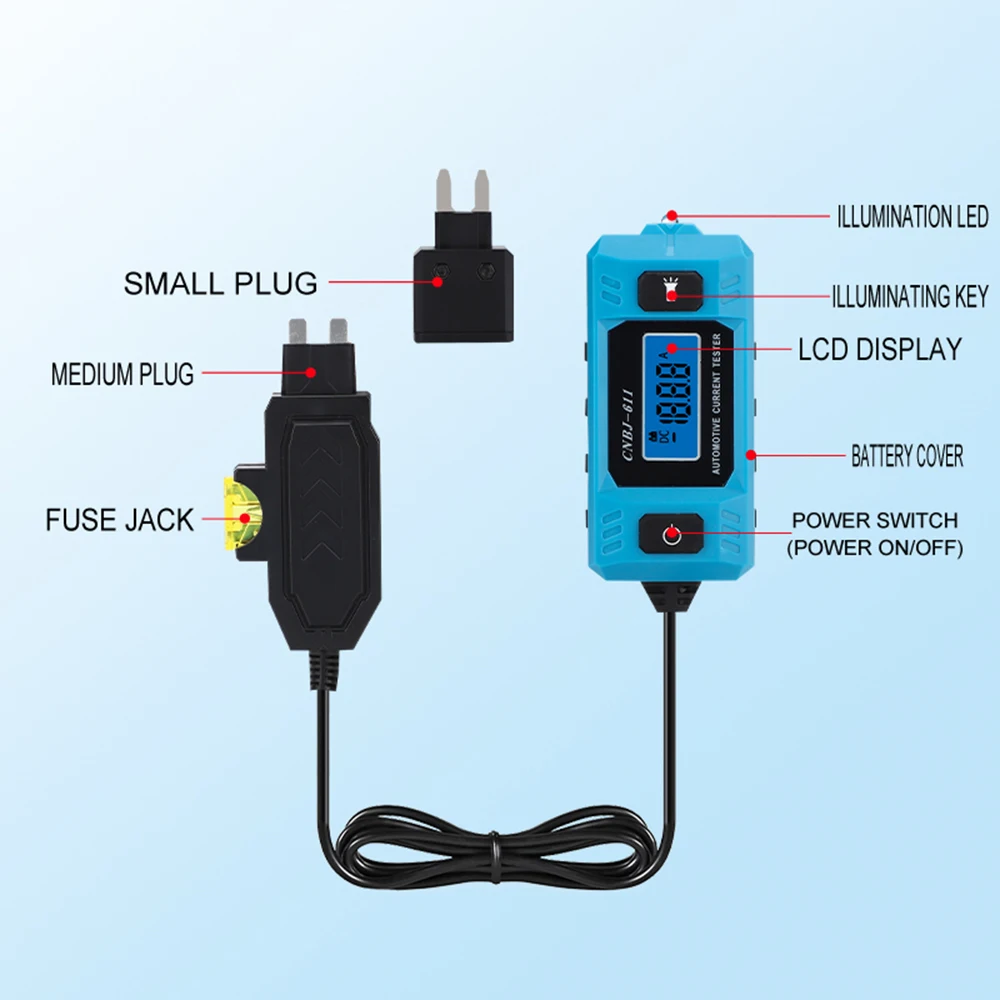 0.01A~19.99A Automotive Fuse Circuit Tester with LCD display 12V Car Circuit Tester 20A/48V Fuses Tester Excluding batteries