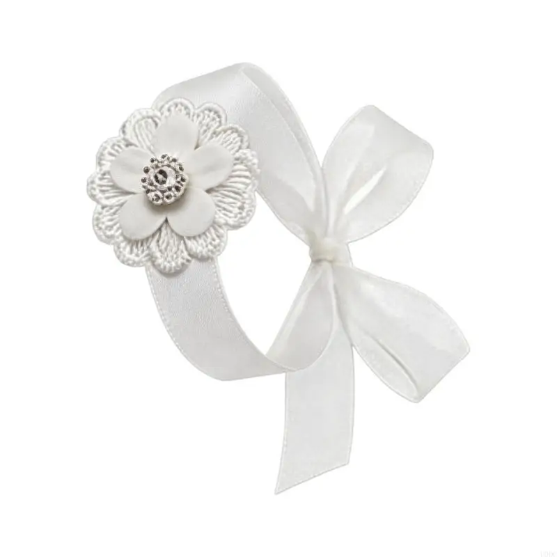 White Cloth Fabric Hair Barrette Wrist Flower Headdress For Formal Event Y166