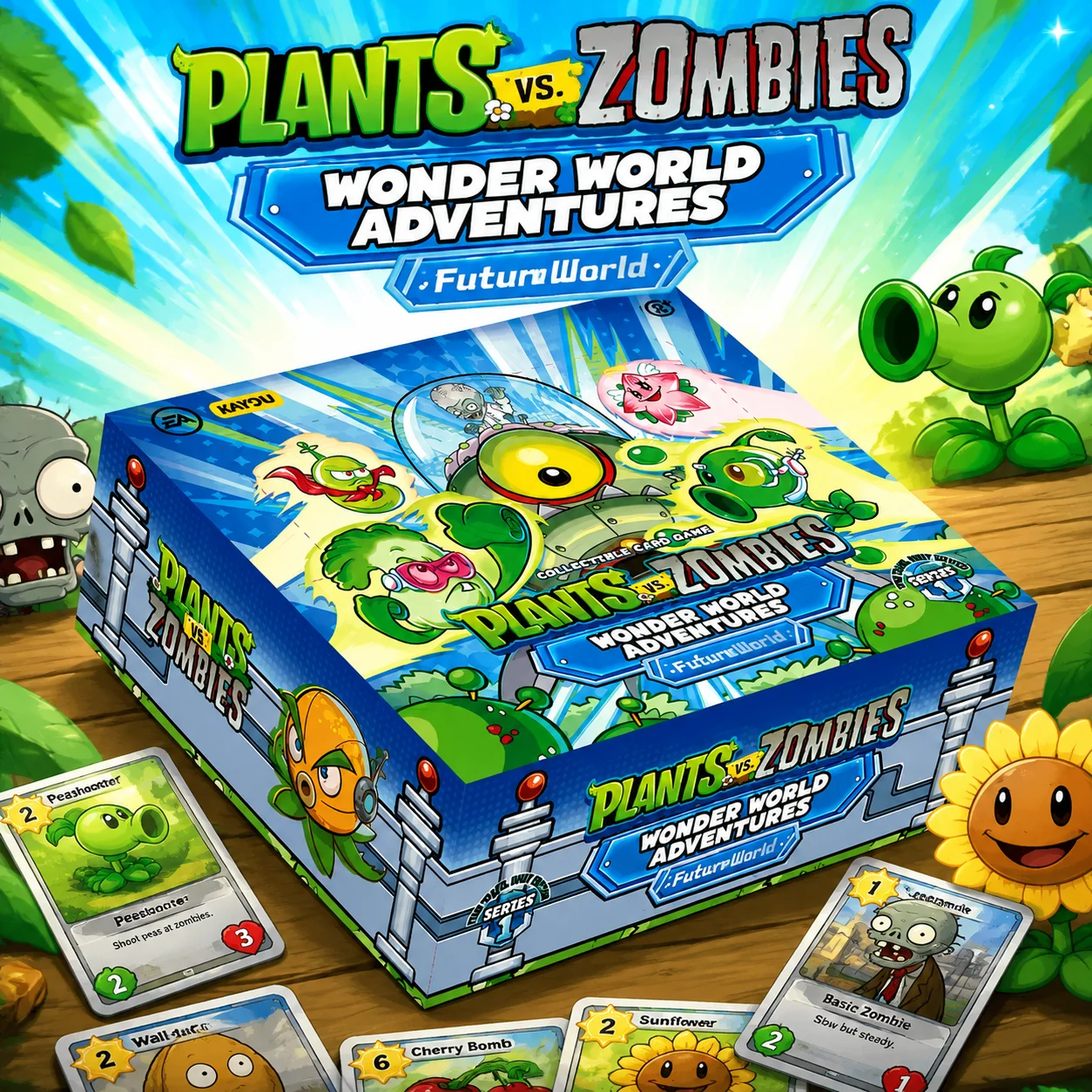 150 Pcs/Box KAYOU Plants Vs. Zombies Wonder World Adventures Time Travel Quest Edition Series 1 Collectible Trading Card