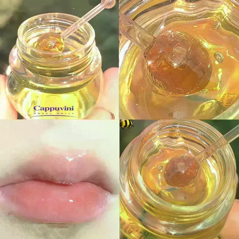 Cappuvini Idratante Miele Olio per labbra Idratante Durante la notte Miele Balsamo per le labbra Gloss Paffuto Ridurre le linee delle labbra Sonno Maschera per le labbra Cura delle labbra