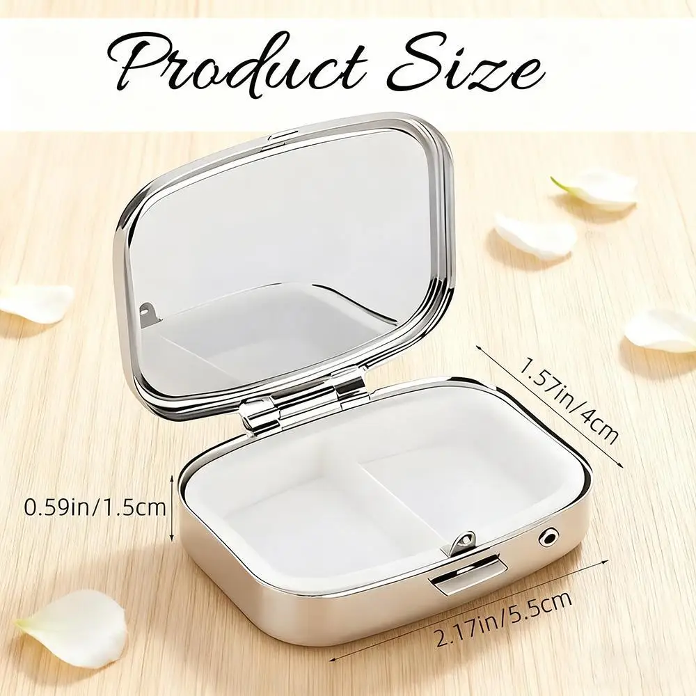 Rectangular & Round Metal Pill Box, 2/3 Compartments, Rose Design, Portable Pocket/Wallet Case, Unique Gift