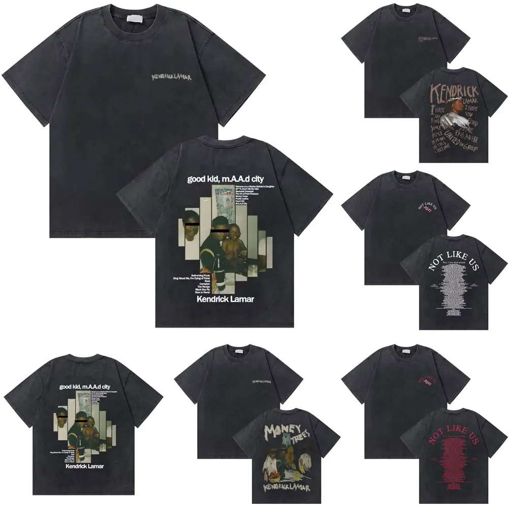 

Washed Retro Rapper Kendrick Lamar Good Kid Money Trees T-shirt Men Hip Hop Vintage Oversized Tshirt Men's Fashion Trend T Shirt