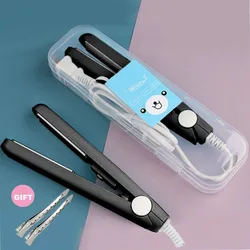 Mini Splint Flat Iron Hair Straightener Curling Wand Curly Ceramic Curler Straight Dual Purpose Hair Styling Tool WITH Hair Clip