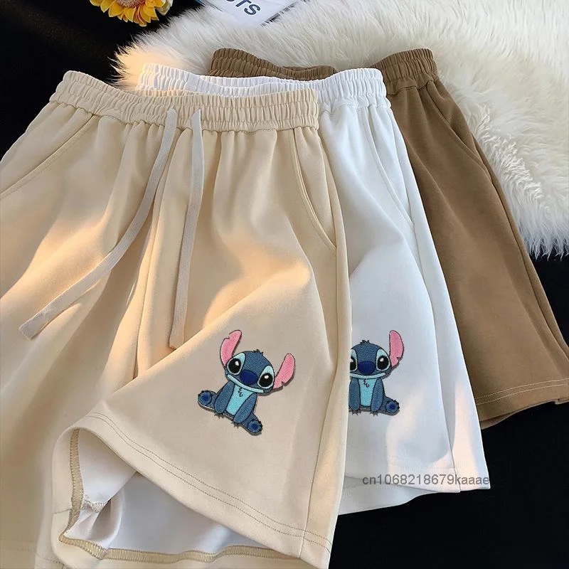 Disney Stitch Embroidered Pure Cotton Casual Shorts Women's Summer Trend Loose Five Quarter Pants Simply Design Versatile Shorts