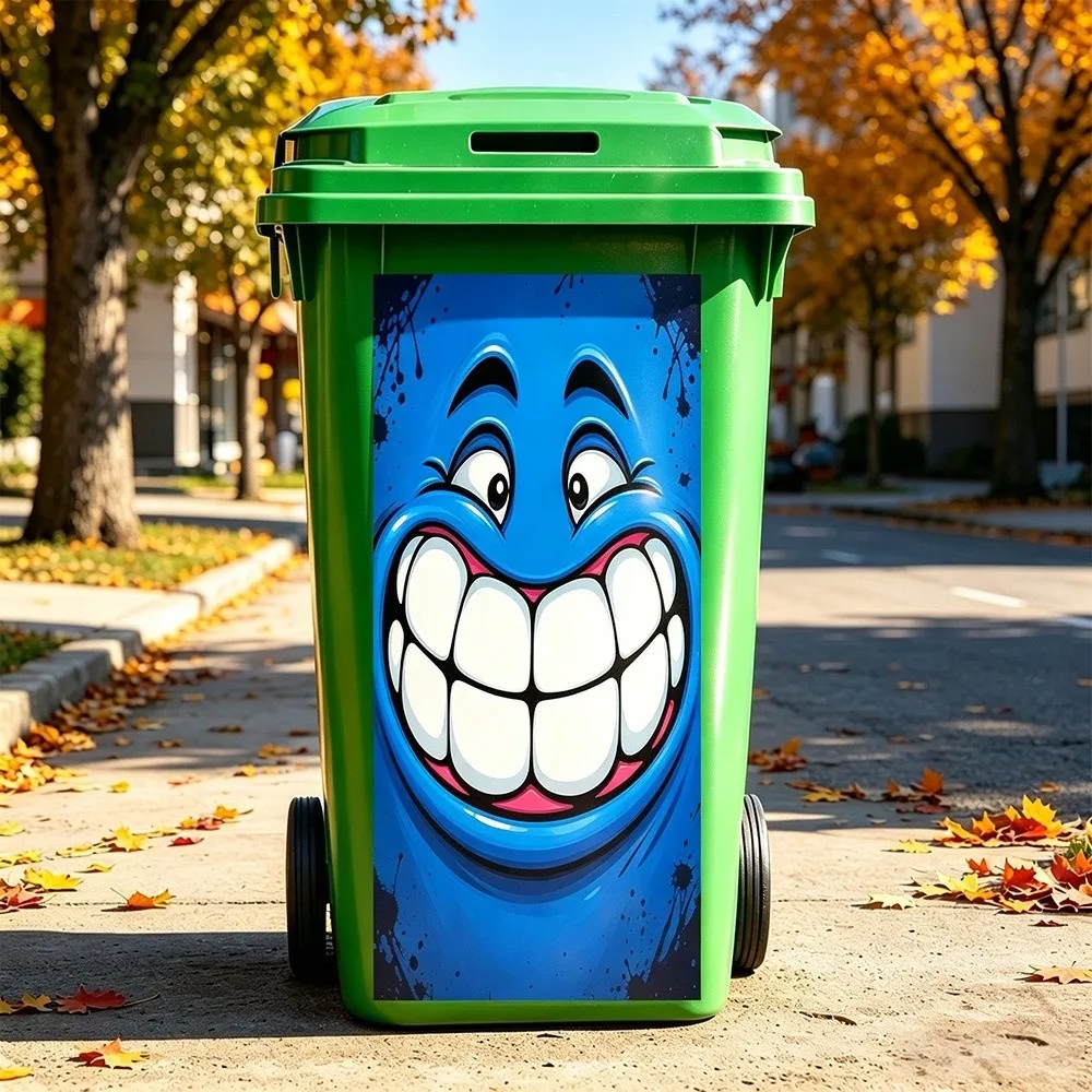 Funny Cartoon Face Trash Bin Sticker Self Adhesive Vivid Expression Recycle Bin Sticker Water Block Sun Proof Tough