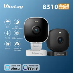 VIMTAG Mini telecamera WIFI 4MP Audio bidirezionale Visione notturna a colori Zoom 8X Allarme automatico Telecamera di sicurezza esterna impermeabile Sorveglianza IP