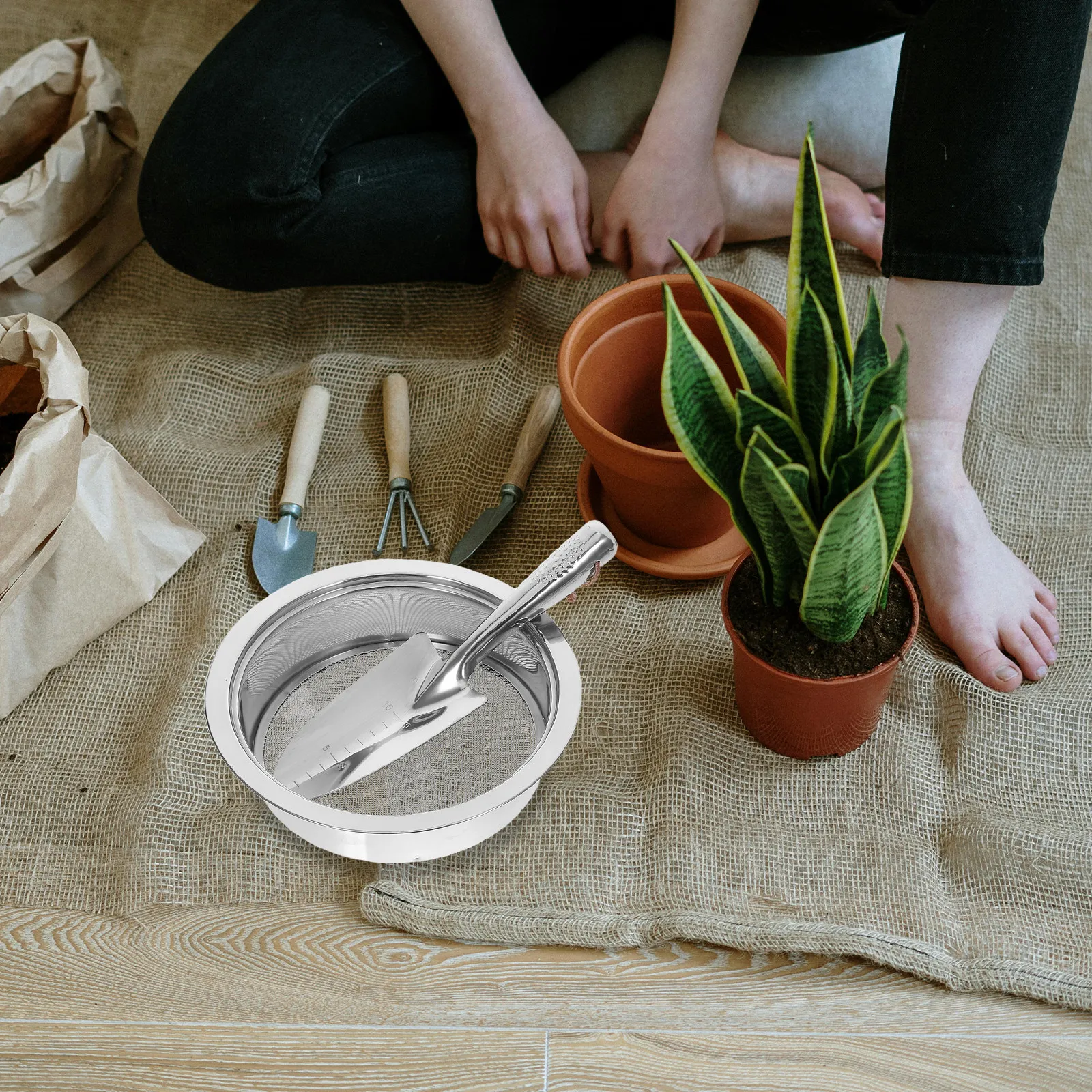 1Set Soil Sieve Set Stainless Steel Sifter Gardening Multiple Mesh Sizes Stones Compost Dirt Sifting