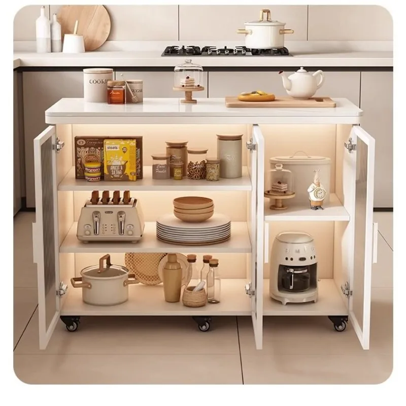 Kitchen Slate Shelf Multifunctional Vegetable Cutting Table Console Multi-layer Side Cabinet Locker Movable Island