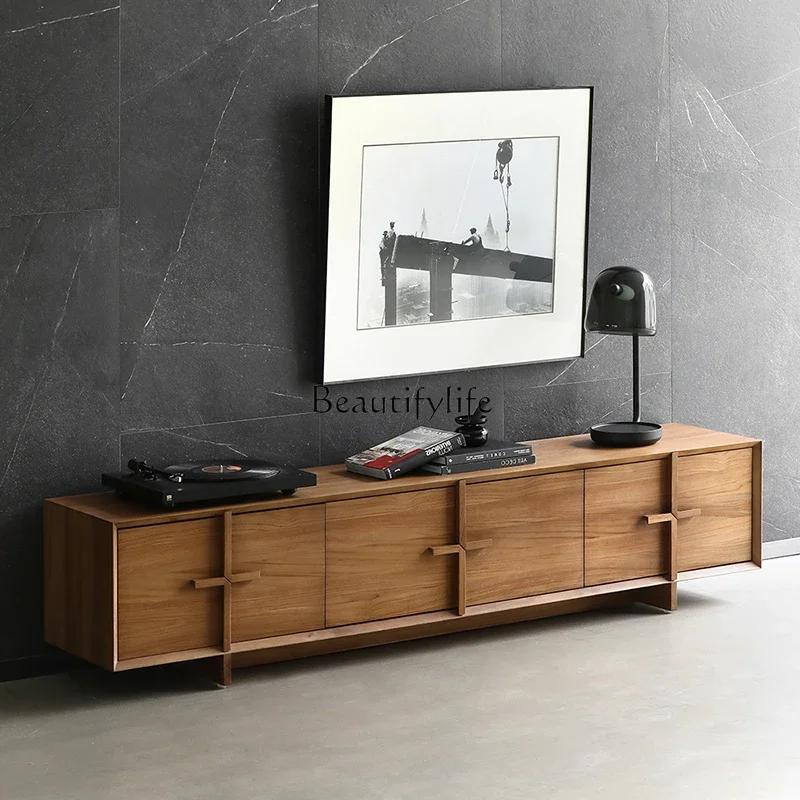 05-*Nordic modern simple TV cabinet household Italian minimalist solid wood large and medium-sized retro wind edge cabinet