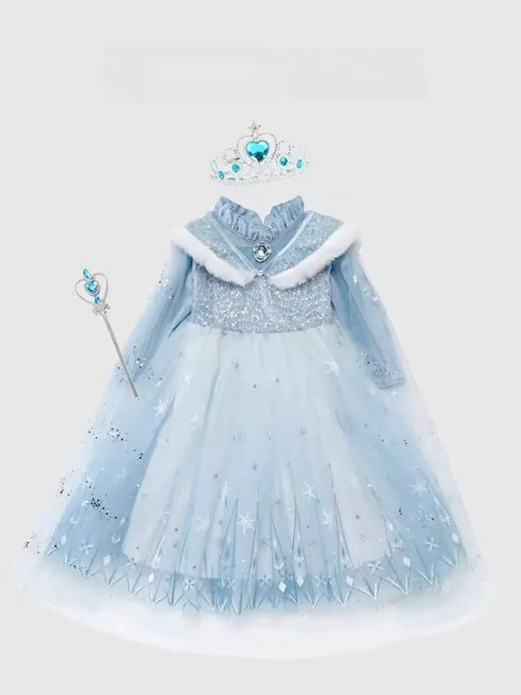 

Платье Princ Elsa Dr для девочек, осенне-зимнее, с длинными рукавами, пышной юбкой, милое, детское, элитное, цельное