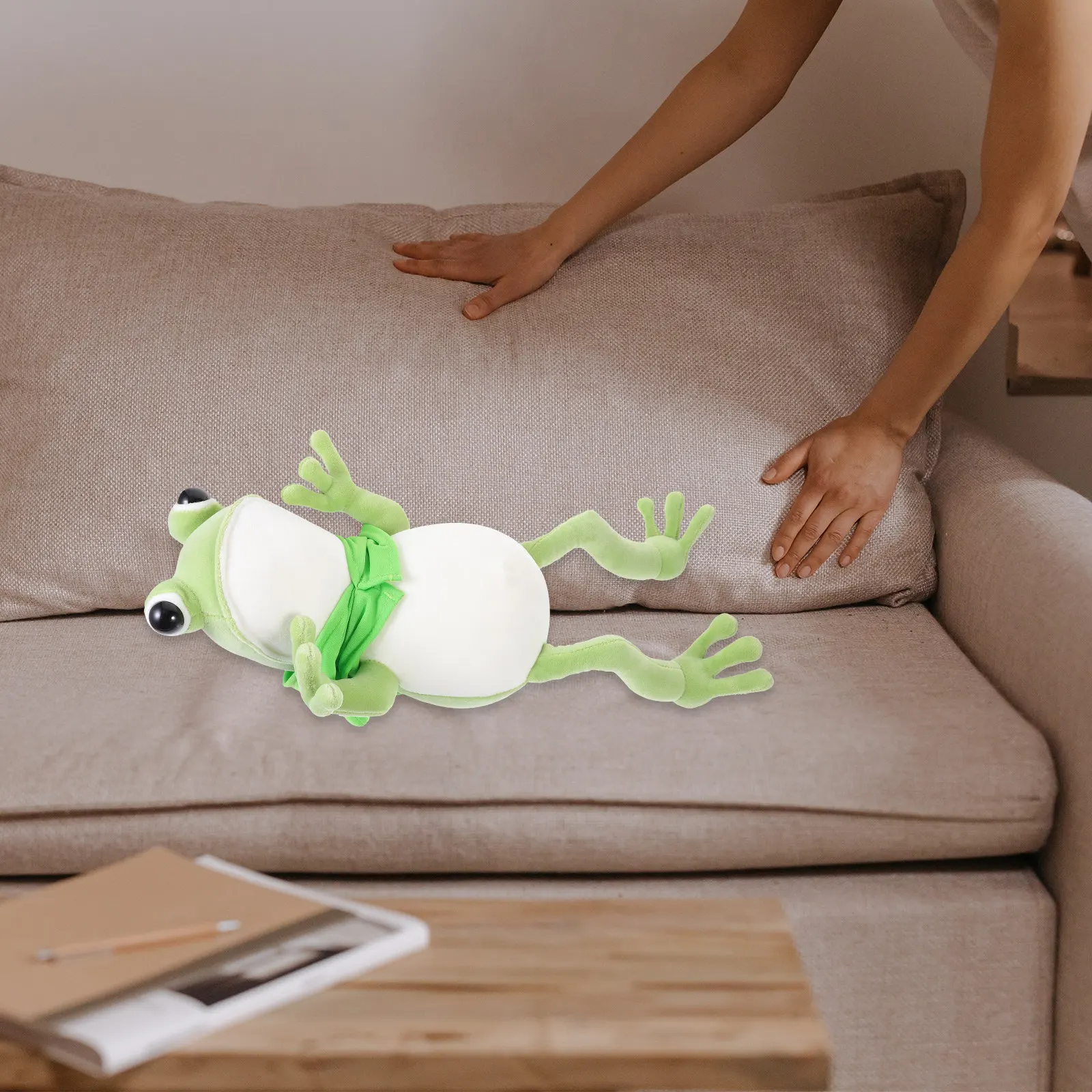 

Stuffed Frog Adorable Animal Soft Comfortable Touch Ideal Gift for Home Office Living Room Sofa Bed Nursery Car Decor