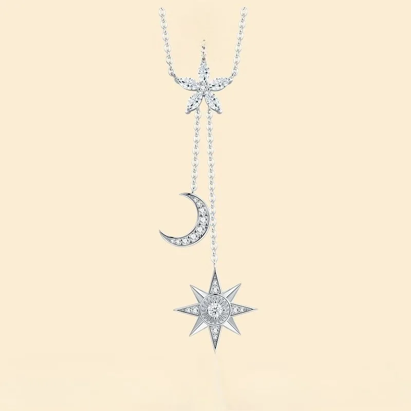 

Star Moon Moissanite Tassel Necklace 925 Sterling Silver for Women Fine Jewelry Bling Diamond Charm Necklaces Pass Tester Gra