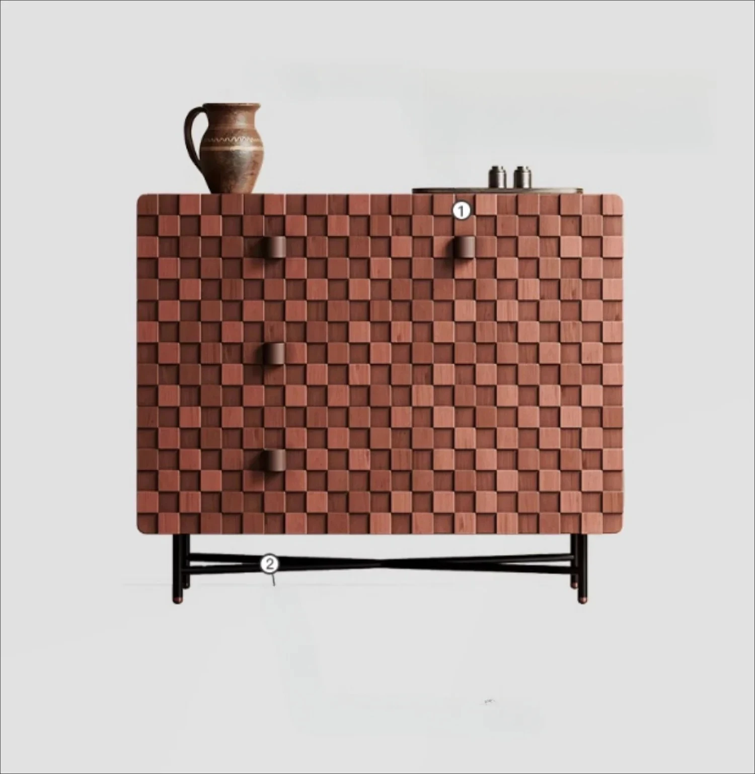 

Log color storage, storage, wabi-sabi wind, medieval Nordic solid connection, square plaid, medieval side cabinet