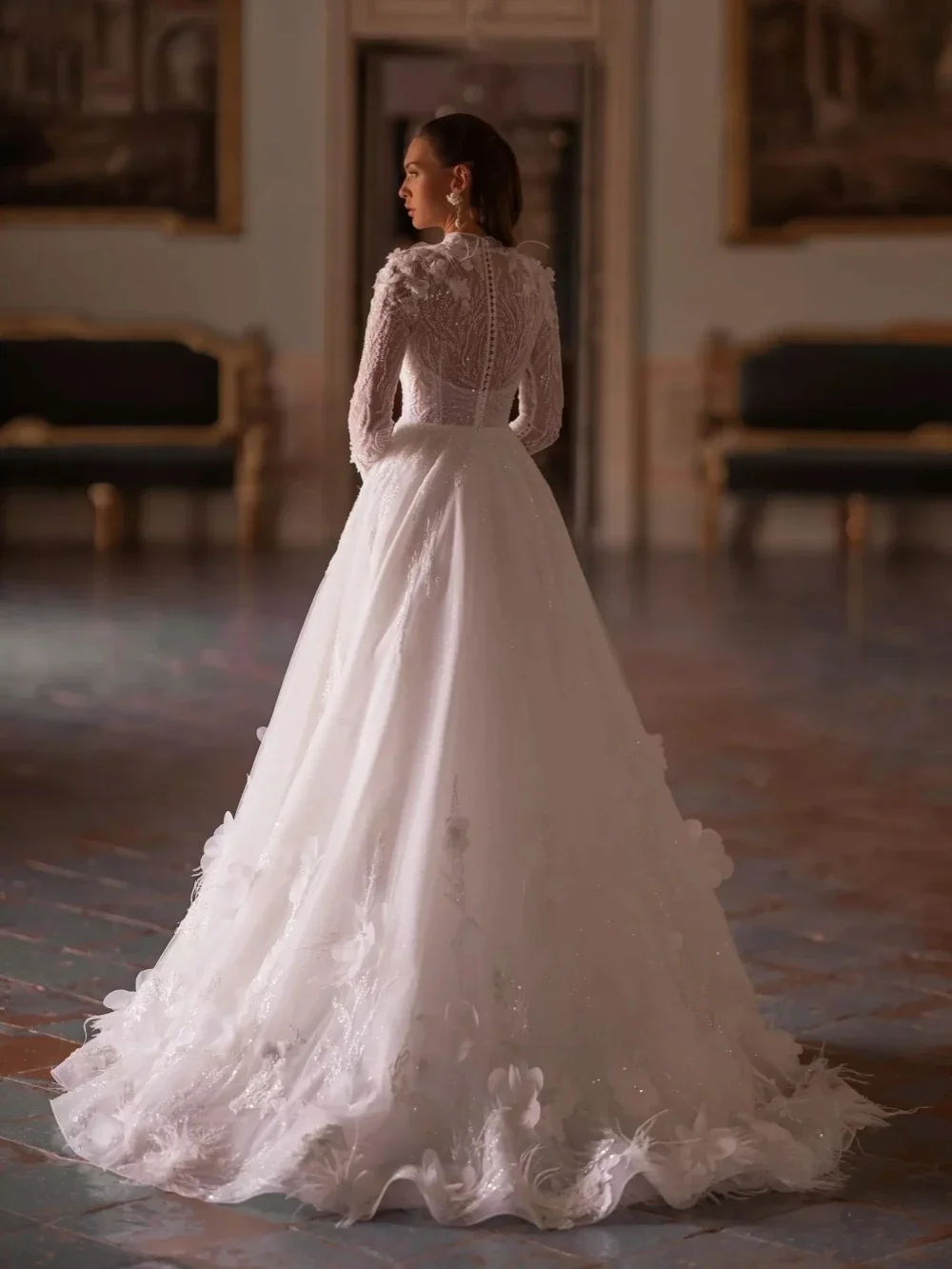 Vestido De novia De cuello alto personalizado, cuentas brillantes, apliques elegantes, corte en A, Vestido De novia