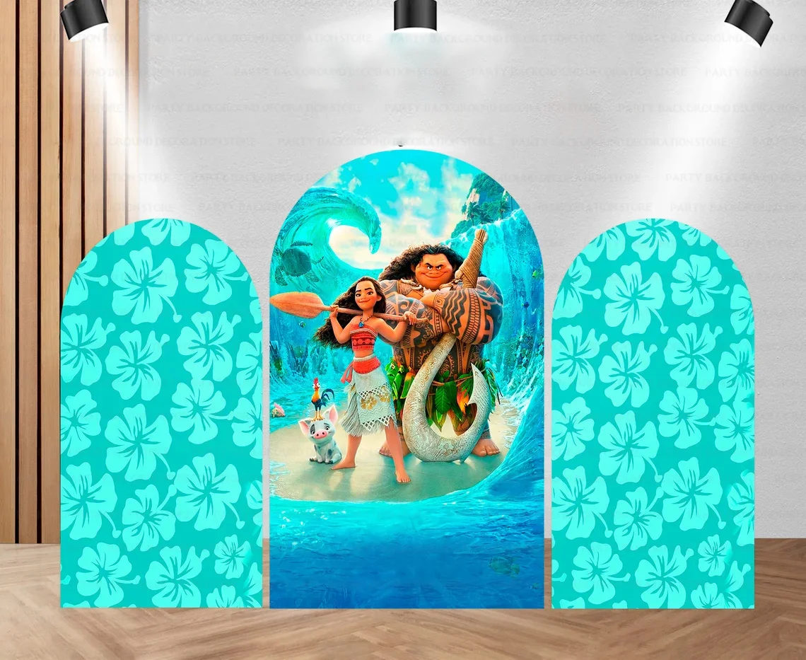 Disney Ocean Moana Princess Birthday Arch Backdrop Cover Cartoon Backdrop aby Shower Photography Background Banner Double Sided