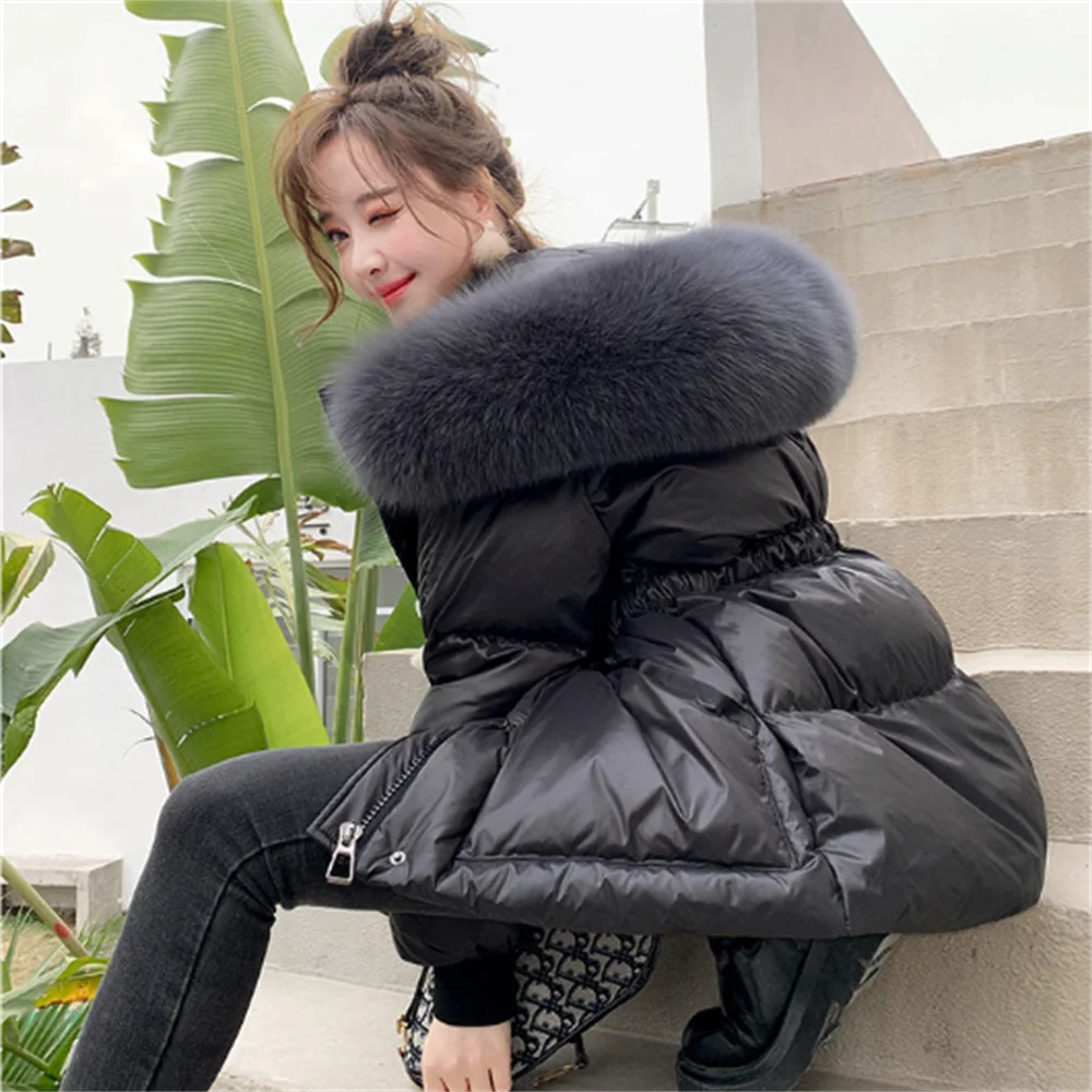 new fashion down jacket women\' loose fox big fur collar hooded coat