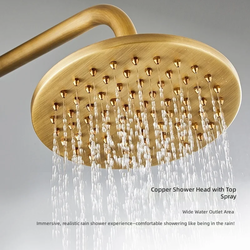 Antique Brass Shower Set, Oil Rubbed Bronze Bathroom Faucet, Adjustable Head, Rainfall Spray, Wall Mounted, Complete Kit