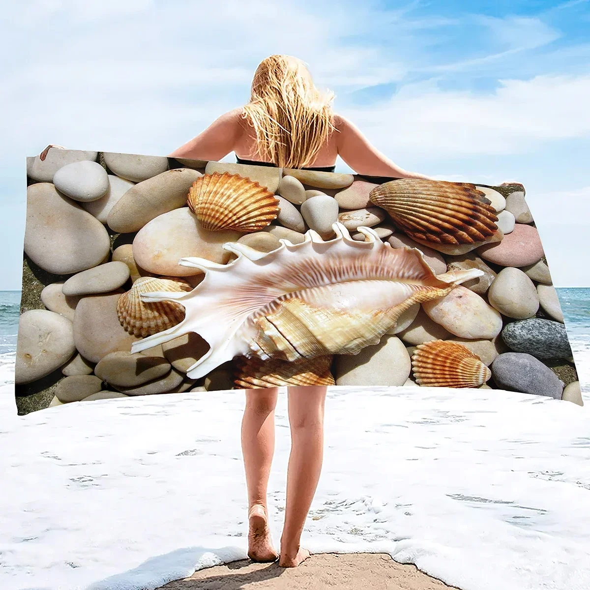 Beach Seashell Starfish Sea Ocean Wave Summer Bathroom Ultra Soft Sand Free Absorbent Multipurpose Towels 70X140cm