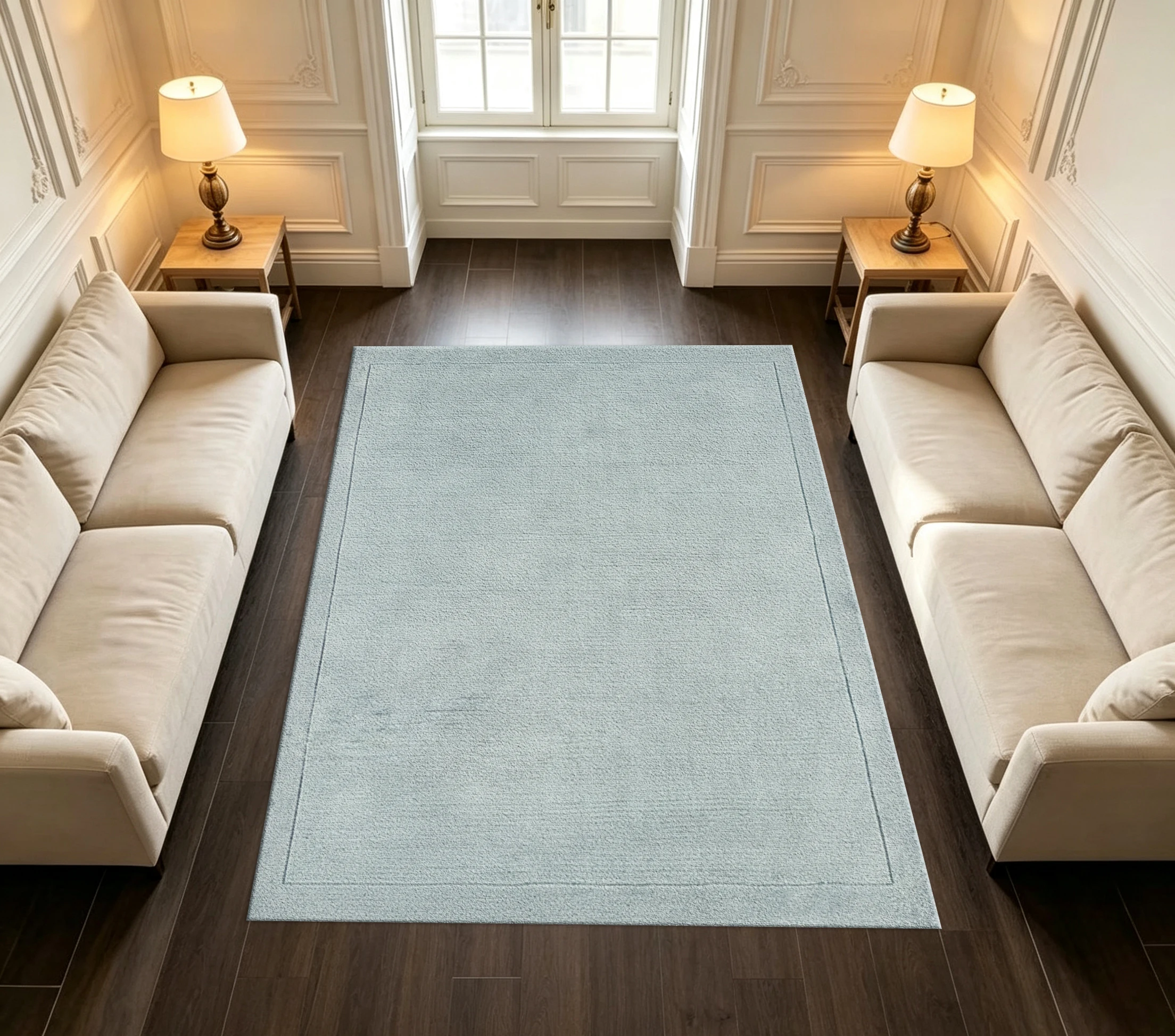Faded Light Blue Textured Carpet Flooring Washed Vintage Texture Soft Area Rug for Household Use
