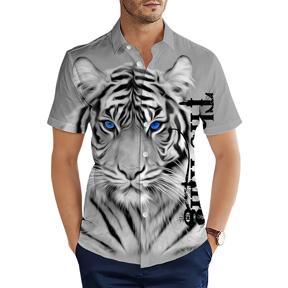 

HX Fashion Men's Shirts Tiger 3D Printed Casual Shirt Summer Short Sleeve Beach Shirts for Men Clothing Camisa Dropshipping