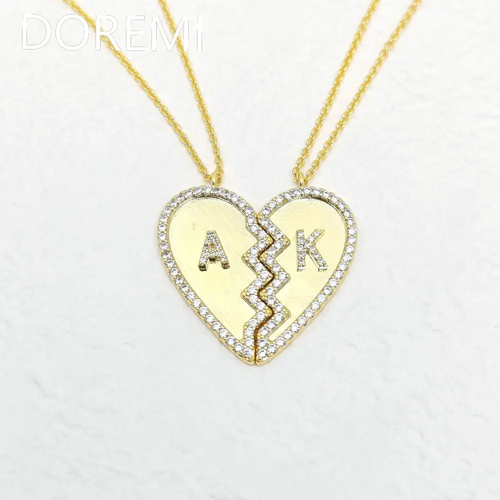 

DOREMI Copper Material Heart Zircon 6mm Crystal Zircon Letters Name Necklace Heart Necklace