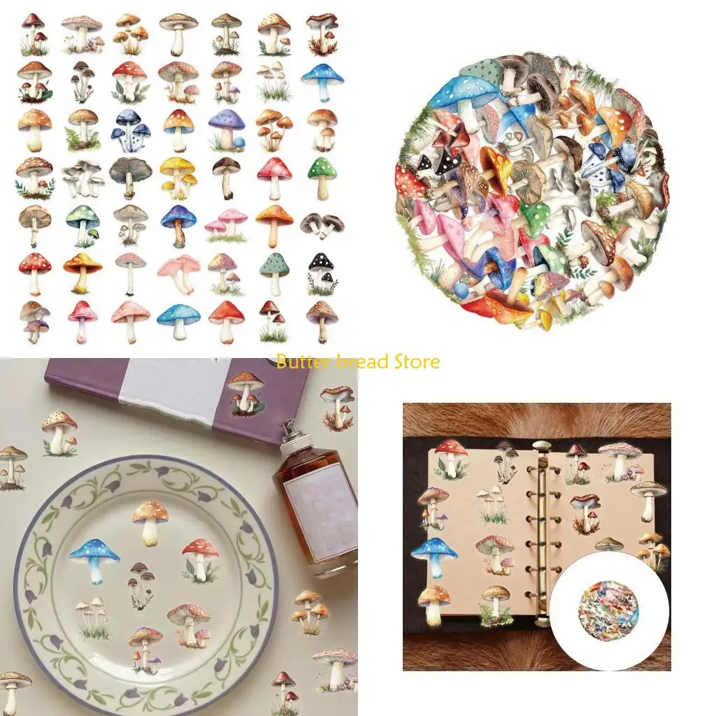 W89C 50Pcs Mushroom Sticker Water Resistant Aesthetic Sticker for Water Bottle Laptop Car Scrapbooking Journal Photo Album