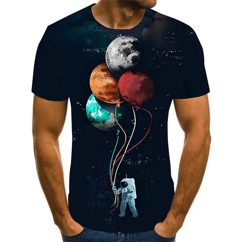 

Men Extra Large 3D Printing Astronaut T-shirt, O-neck, Short Sleeve Tops, Casual Clothing, Summer, New, XXS-4XL