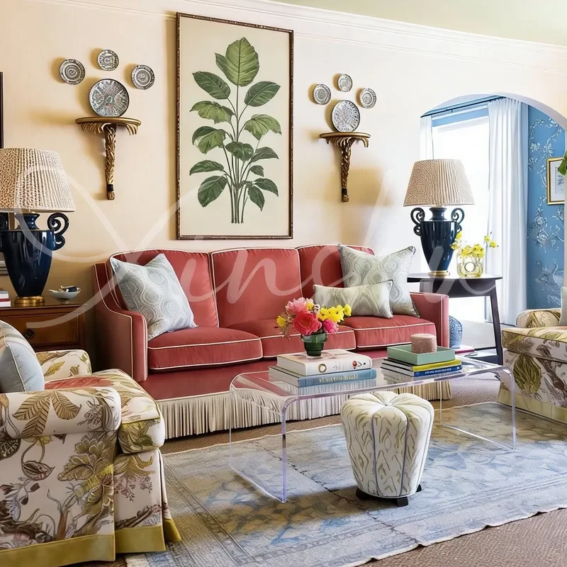 Retro Fabric Sofa Three Seater Velvet Cloth Fringed Straight Row Couch for Small Apartment Living Room Household Furniture