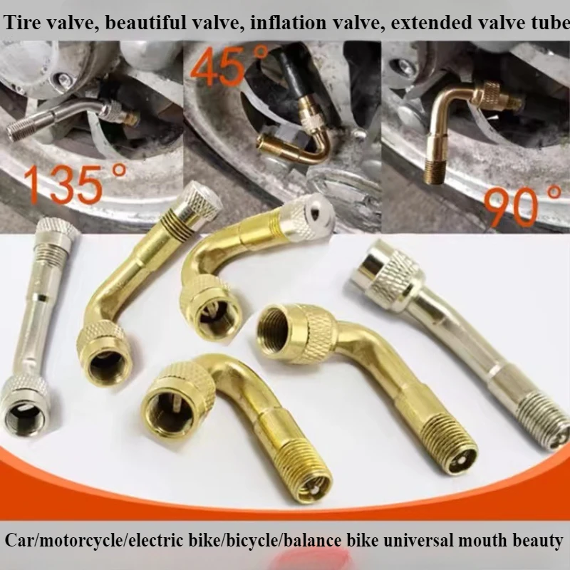 

90-градусный автомобильный мотоциклетный угловой изогнутый клапан, адаптер для шин, медный удлинитель, сбалансированная дверная насадка, удлинительная трубка для накачивания