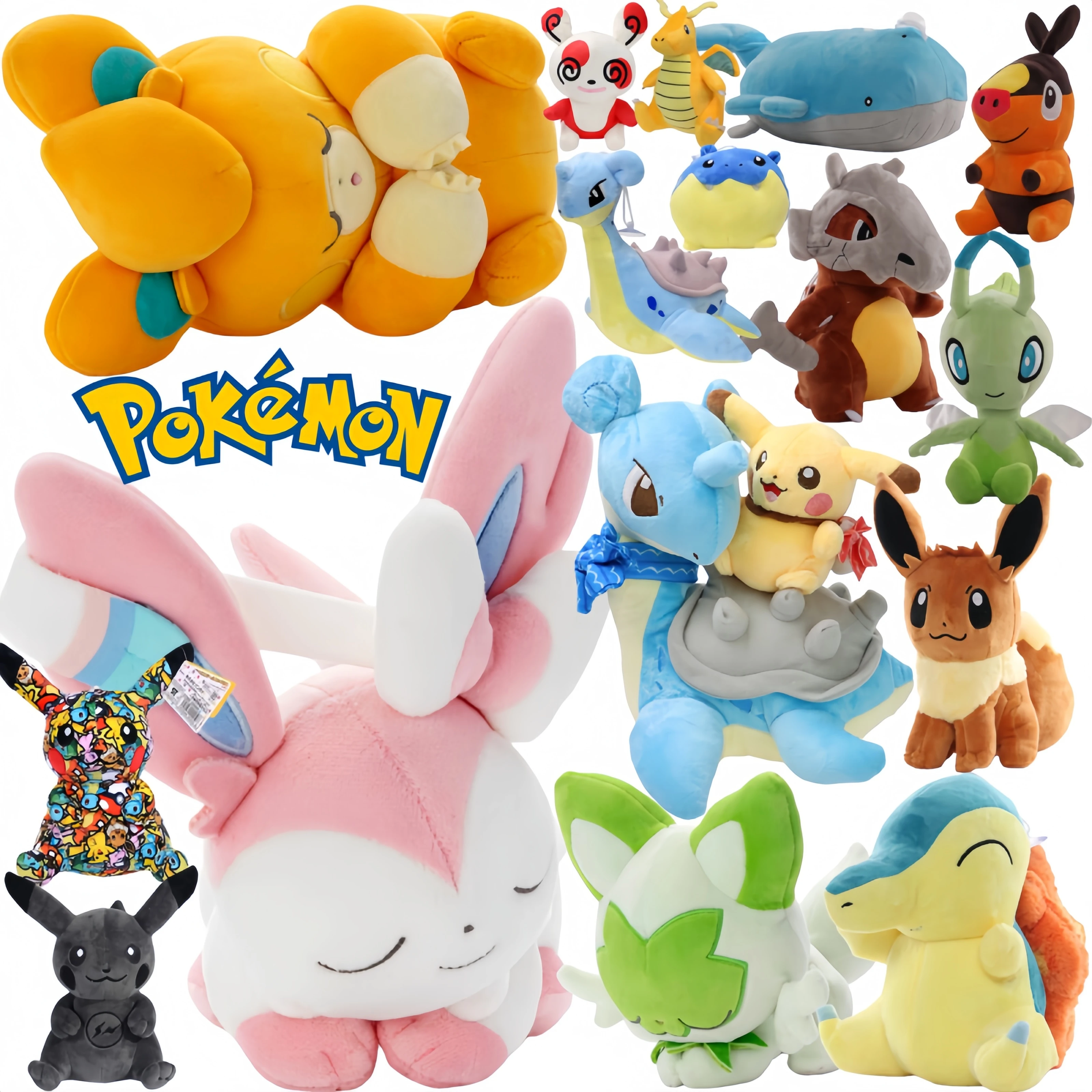 Peluche de Pokémon Pikachu, Peluche de Sylveon Durmiendo, Peluche de Sprigatito, Peluche de Pawmi, Muñeco de Peluche de Lapras, Cyndaquil, Gengar, Juguetes de Peluche, Pasatiempos, Regalo para Niños