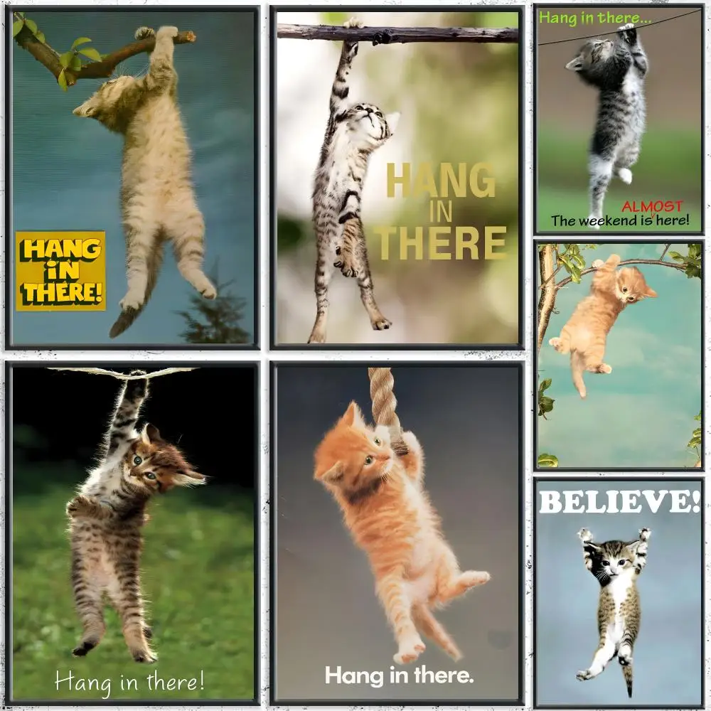 art Hang In There Cat Poster HD Waterproof Self-Adhesive Wall Art – Multi-Scene Use, Top Gift Pick