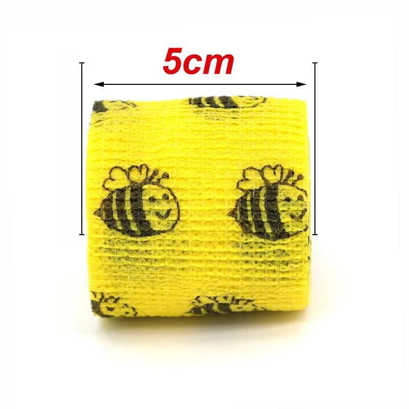 1/6/10 pcs Yellow Bee Printed Self Elastic Bandage 5cm Adhesive Athletic Tape Wraps for DIY Tattooing Wrist Joint Pet