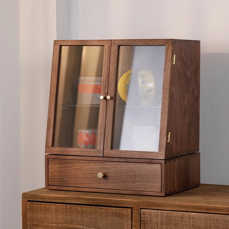 

Black walnut desktop display storage cabinet, tea set decoration, skincare product sorting box, storage