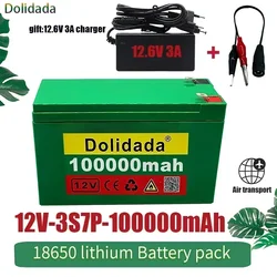 12V100000mAh 3S7P 18650Lithium Battery Pack+12.6V3A Charger Built-in 100Ah High Current BMS Used for Citycoco Scooter