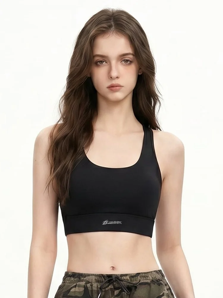 

Ti Dance Team Women's Casual Sports Yoga Dance Top Breathable Adjustable Elastic Vest Outdoor Wear with Chest Pad Short Length
