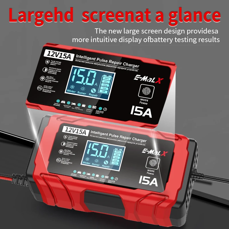 12V 15A Smart Battery Charger for AGM/GEL Lead-Acid