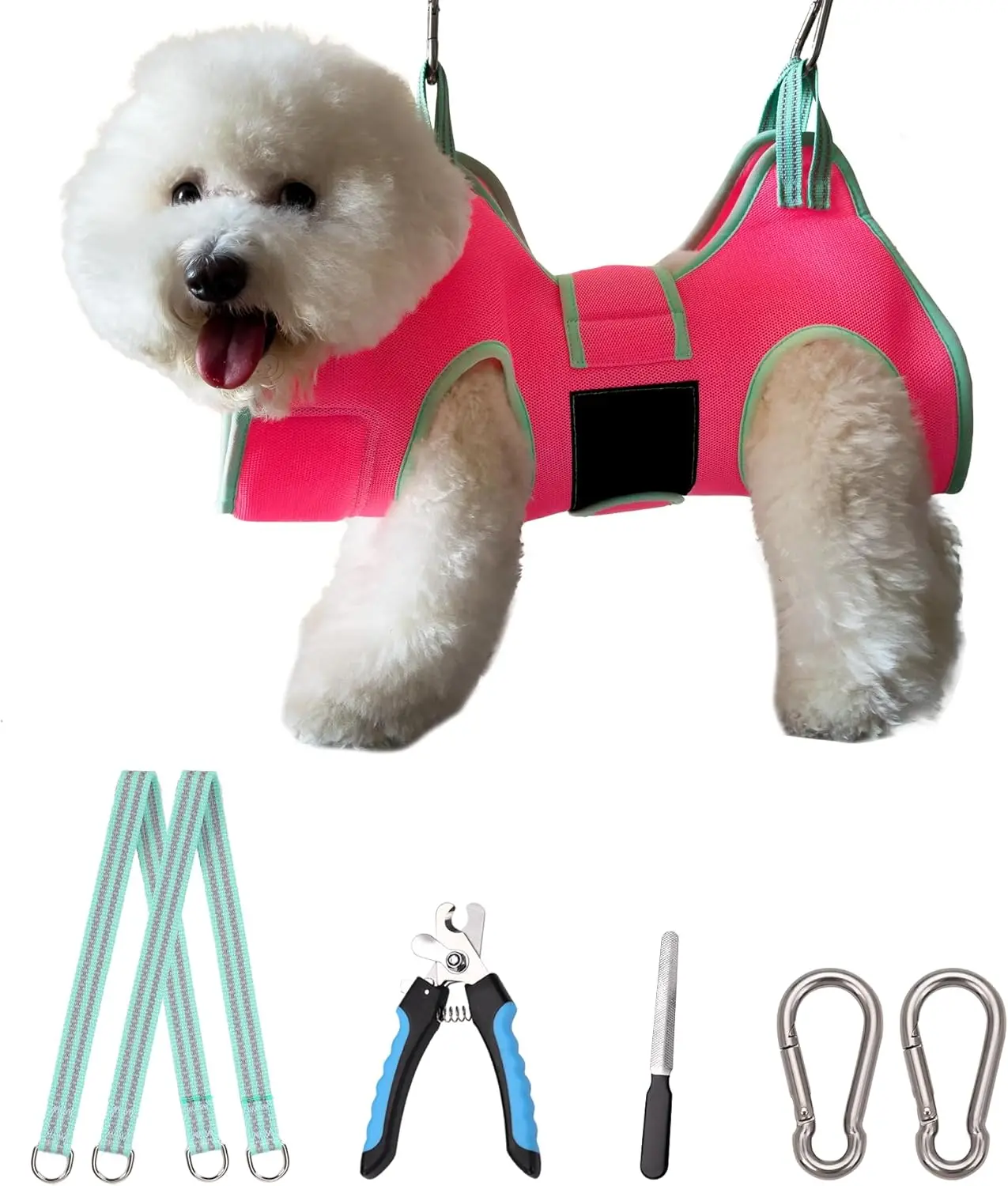 

Dog Grooming Hammock for Small Dogs, Thick Fabric Support for Nail Trimming and Claw Care with Wide Strap Restraint