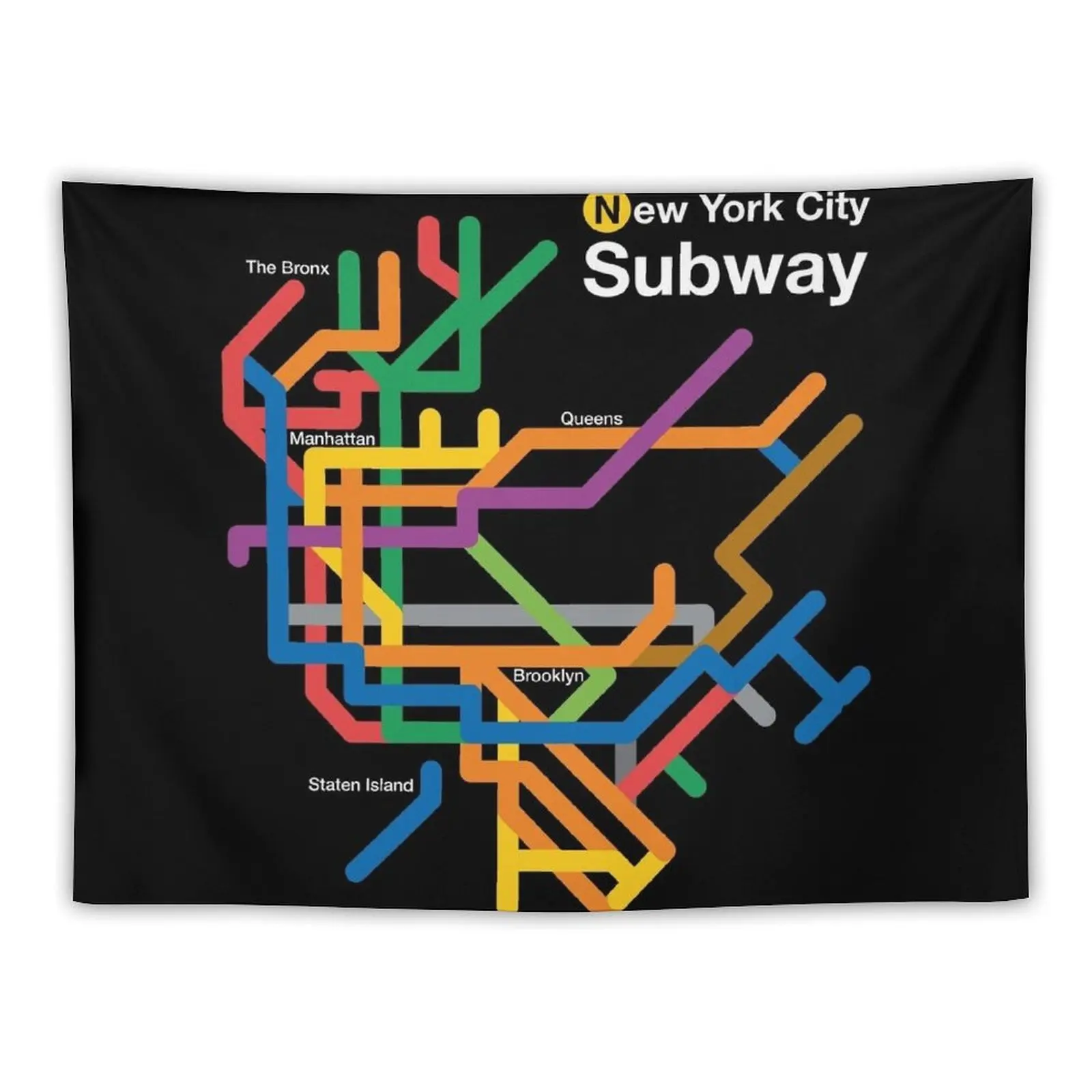 NYC Subway diagram, black background Tapestry Aesthetic Home Decor Funny Nordic Home Decor Tapestry