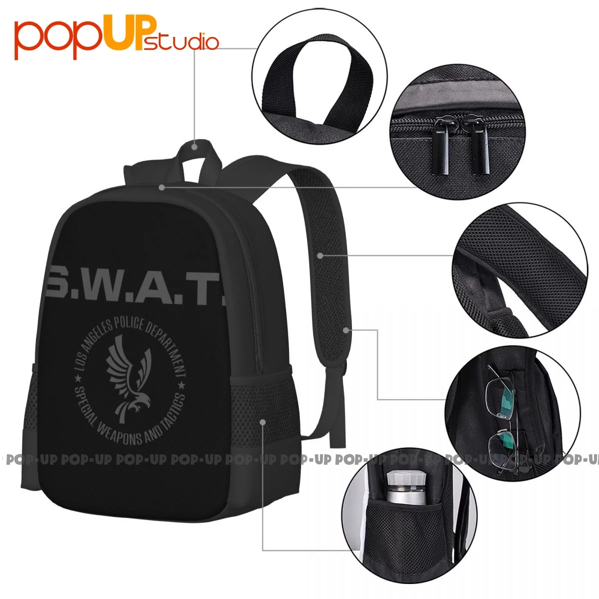 Swat Lapd Los Angeles Police Dep Tv Series S.W.A.T. Reboot Inspired Backpack Large Capacity Vintage Sports Style