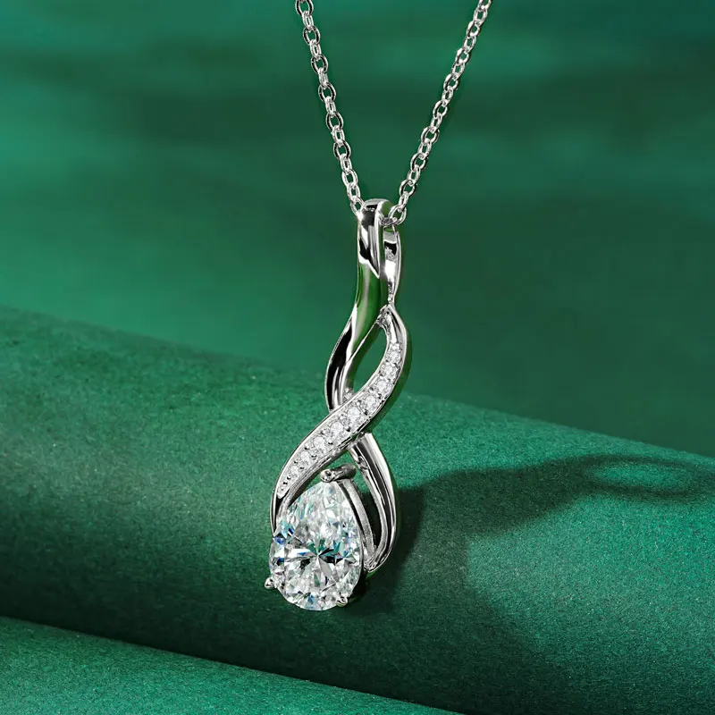 Anziw 7x10mm 2ct Pear Cut Moissanite Infinity Pendant Necklace for Women 925 Sterling Silver Adjustable Chain Fine Jewelry Gift