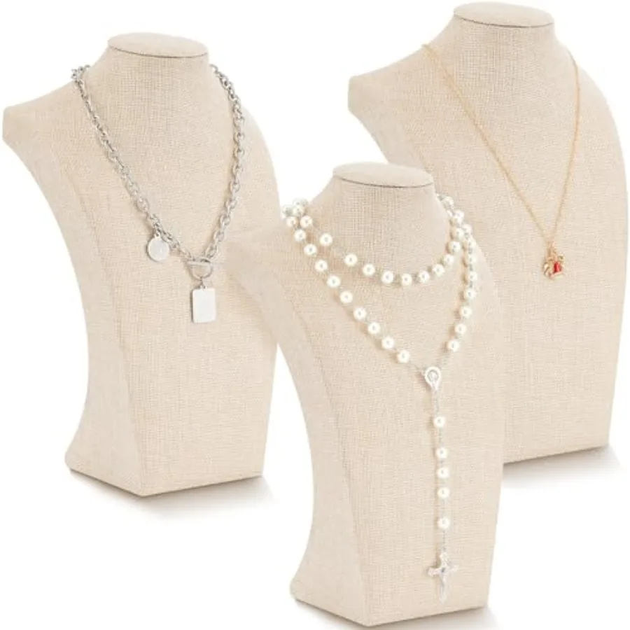 

3 Pcs Linen Jewelry Display Bust Necklace Display Stand Necklace Mannequin Holder for Jewelry Selling Trade Shows