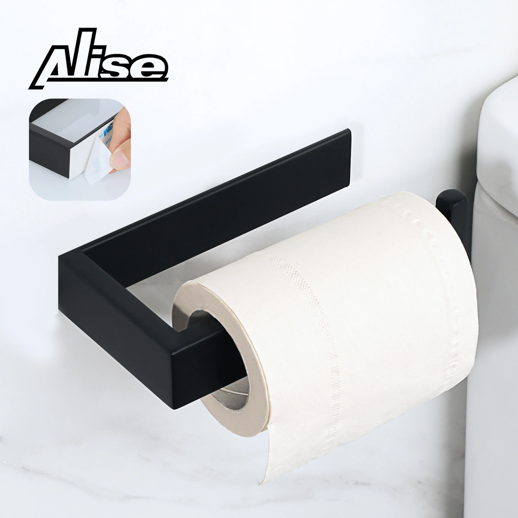 Self Adhesive Toilet Paper Holder Black Matt Stainless Steel Square Tissue Holder For Bathroom Storage Wc Accessories No Drill