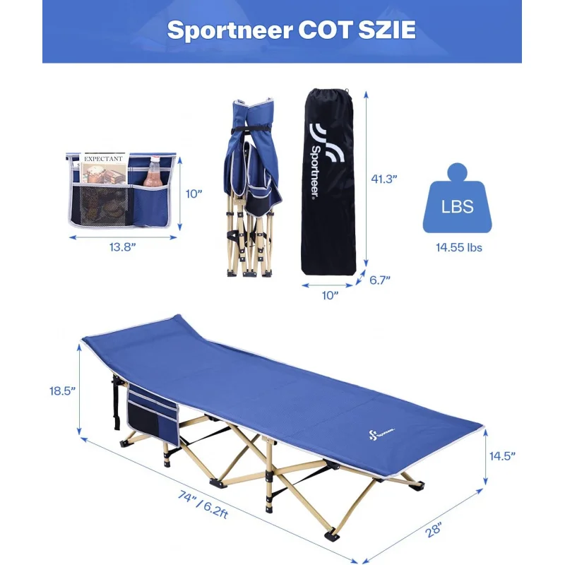 Sportneer Camping Cot: 1200D Double Layer Oxford Camping Cots for Adults - Heavy-Duty Foldable Cots