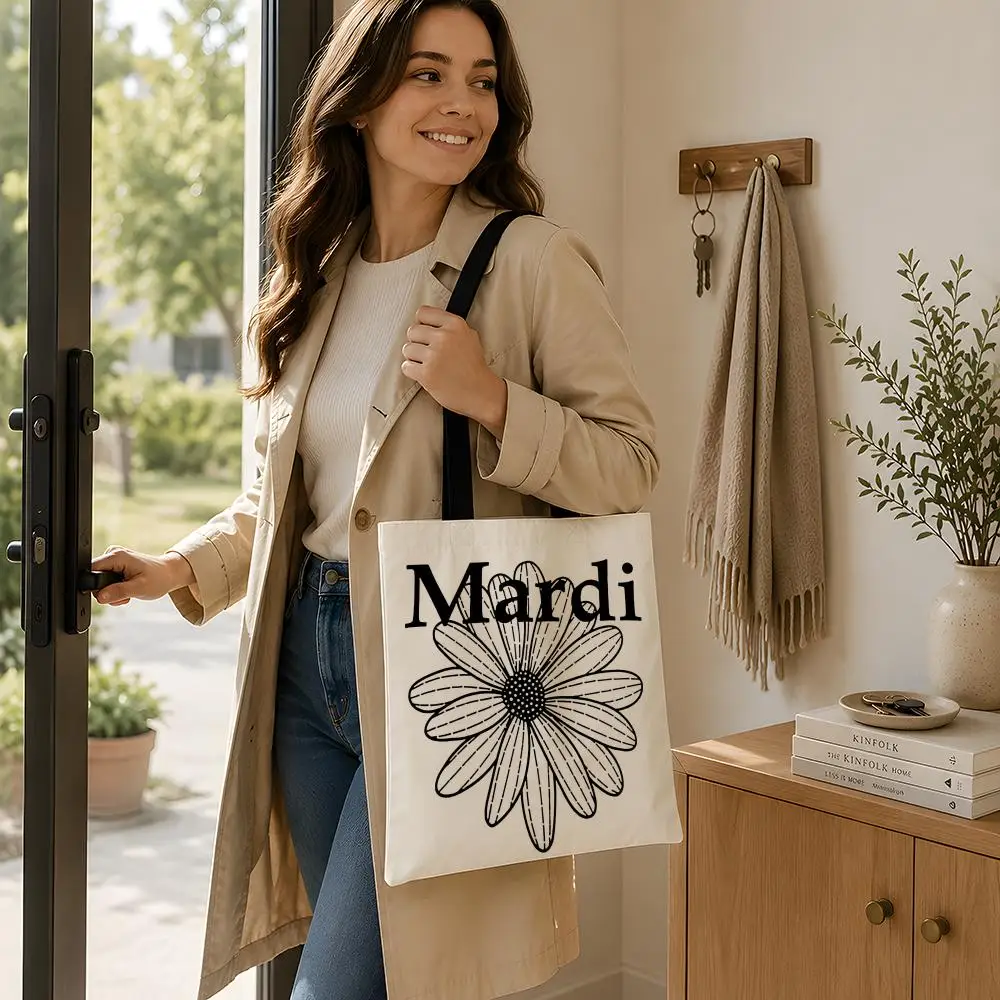 Brand M-Mercredi M-Mardi Storage Bags Durable Canvas Shoulder Tote Versatile for School Commuting Shopping Travel